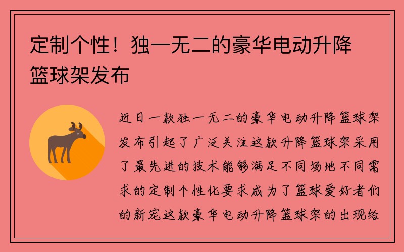 定制个性！独一无二的豪华电动升降篮球架发布